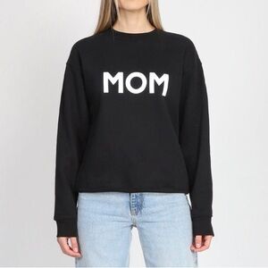 BRUNETTE THE LABEL MOM Classic Crewneck Sweatshirt Black Soft Pullover Top S/M